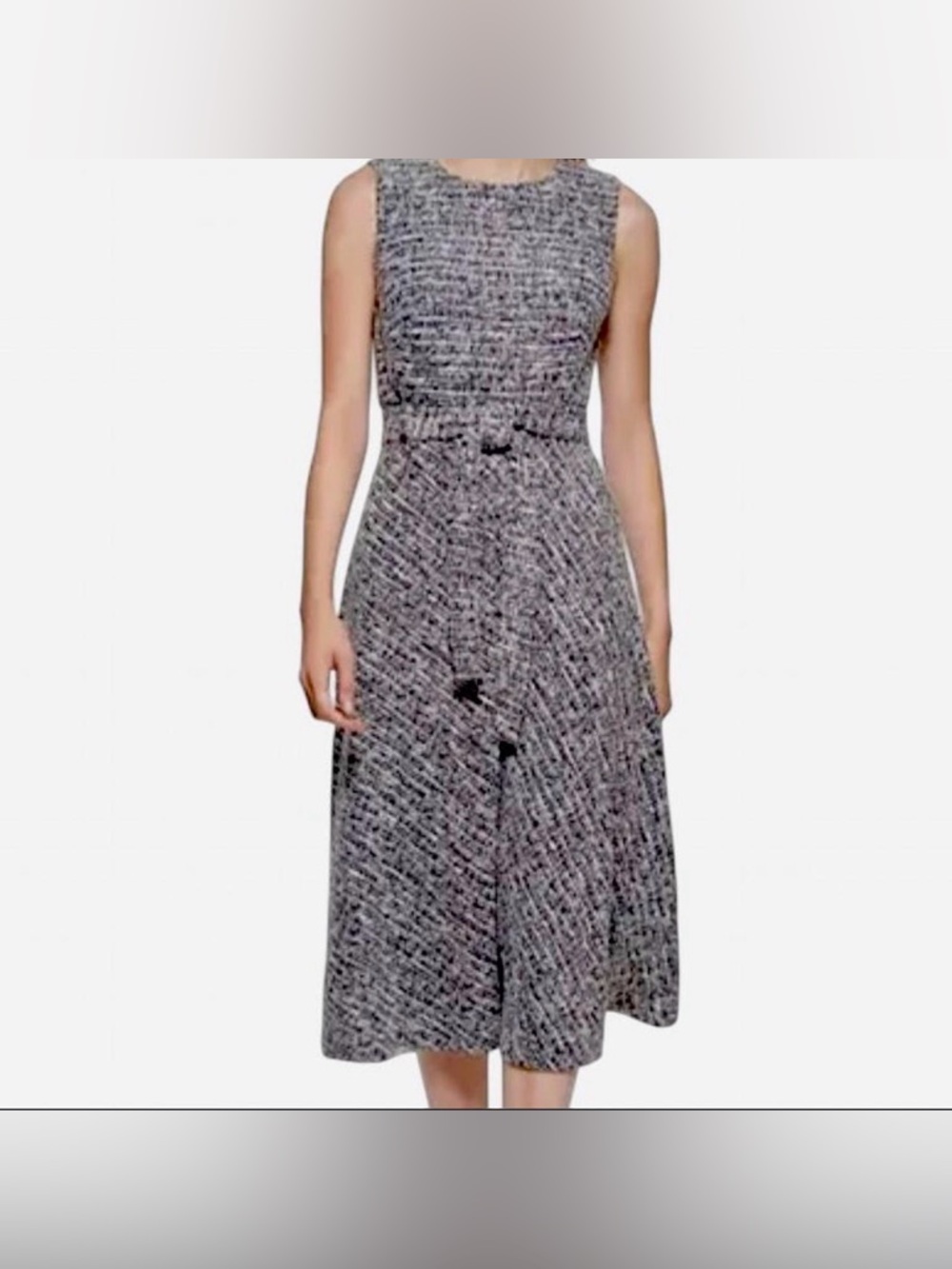 Calvin Klein Tweed Belted Sleeveless A-Line Midi Dress Size 12